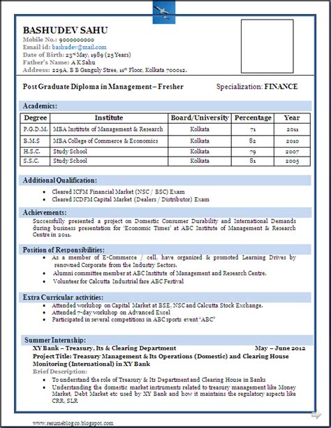 Don't send the same banking resume to different employers. Best Resume Format For Freshers | Resume format download ...