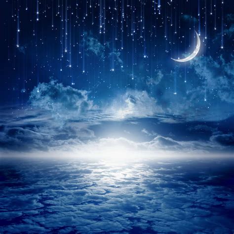10x10ft Blue Starry Night Sky Clouds Glitter Star Crescent Moon Custom