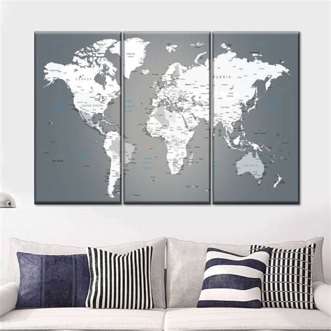 Push Pin World Map Multi Panel Canvas Wall Art Elephantstock