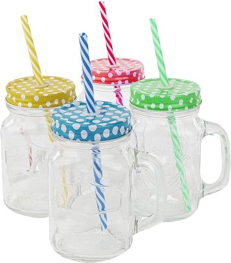 Ossian Glass Mason Jar Set Pack Of Colourful Vintage Style Ml Clear Glass Cocktail