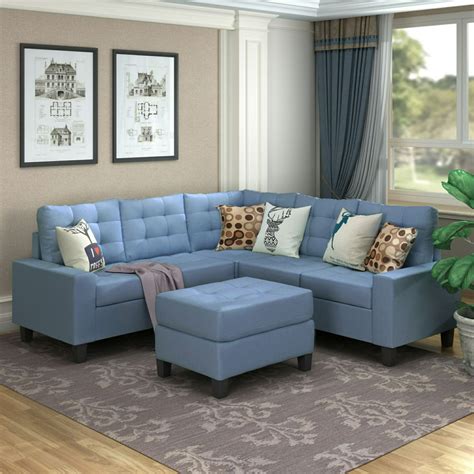 Modern Symmetrical Sectional Sofa With Ottoman L Shape Sofa Couch With