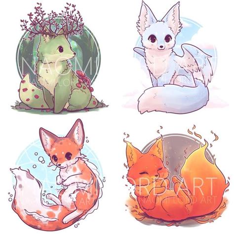 Elemental Foxes Stickers And Or Prints 6x6 Or 8x8 Approx Etsy