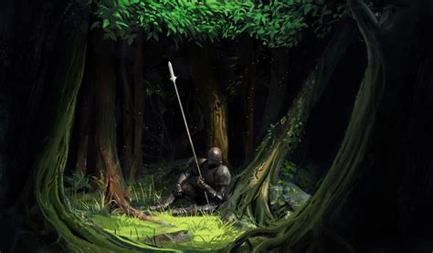 Artwork Fantasy Art Trees Forest Knight Armor Spear Wallpapers Hd