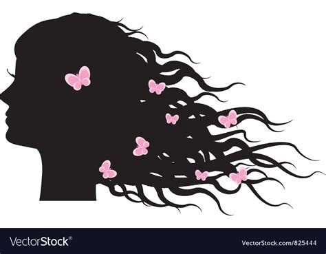 Silhouette Of Girl With Butterflies In Hair Vector Image