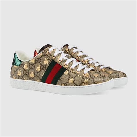 Shop The Womens Ace Sneaker Gg Supreme Canvas With Gold Bees At Gucci