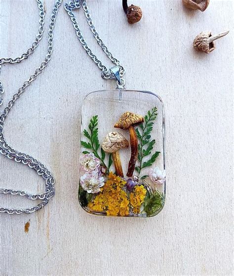 Mushroom And Lichen Jewelry Terrarium Necklaces For Women Etsy Uk