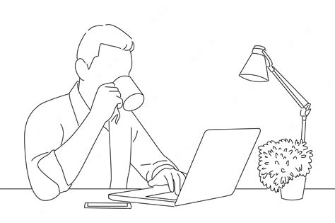 Premium Vector Businessman Drinking Coffee While Sitting At His