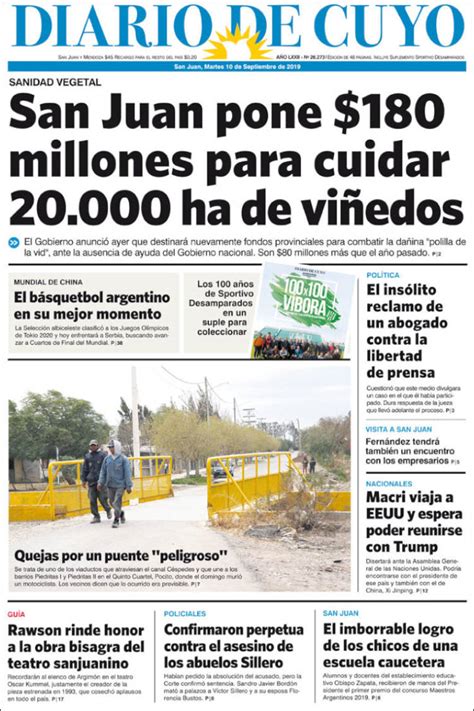 Periódico Diario De Cuyo Argentina Periódicos De Argentina Edición De Martes 10 De