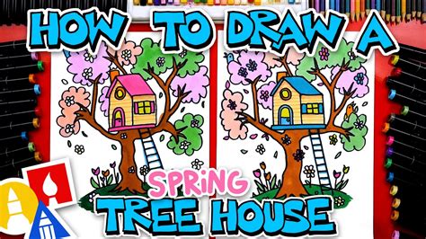 How To Draw A Spring Tree House For Kids And Beginners Youtube