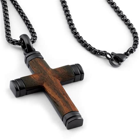 Ringwright Co Real Santos Wood Cross Necklace Pendant Black 24