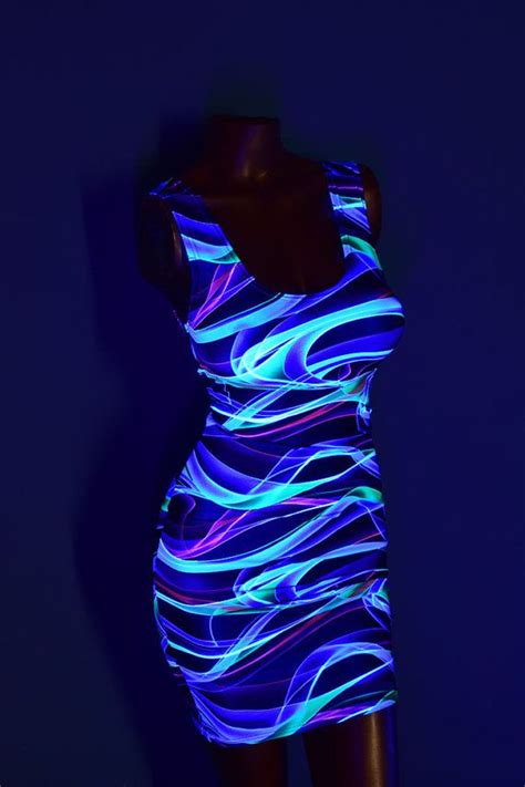 neon uv glow blue green swirl bodycon spandex by coquetryclothing