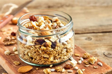 Crunchy & chunky healthy granola recipe made with oats, nuts, coconut oil, maple syrup, cinnamon, dates & raisins. How to Make Granola for Diabetics | LEAFtv