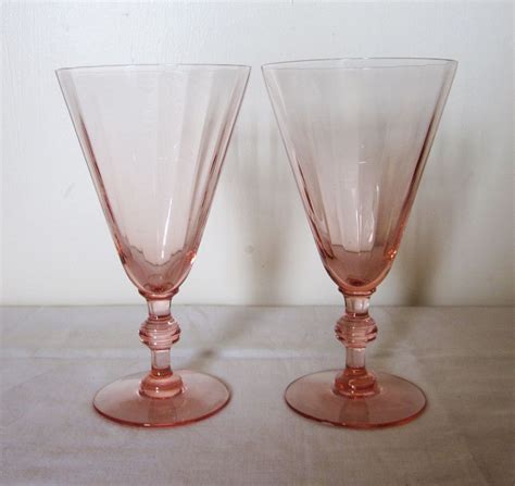 Lot Of 2 Vintage Pink Stemware Water Wine Cocktail Goblets Glasses Ebay