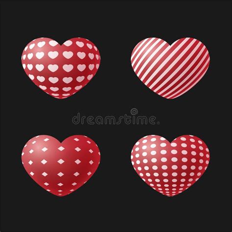 3d Hearts Set Red Textured Realistic Objects Vector Illustration