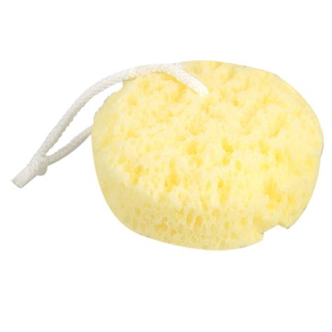 Yellow Round Bath Sponge Body Shower Soft Sponge W Hanging Loopbath