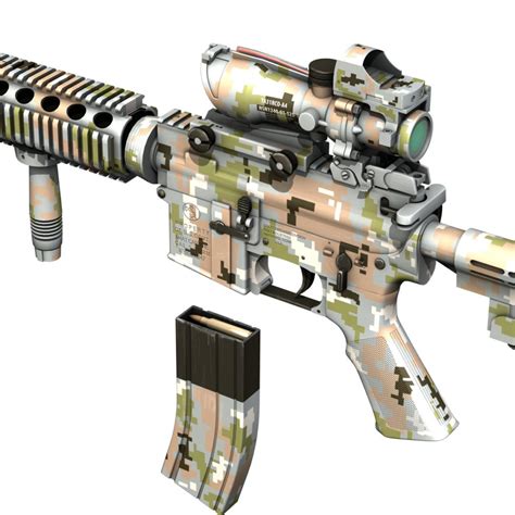 Colt M4a1 Sopmod Acog Camouflage 3d Model Flatpyramid
