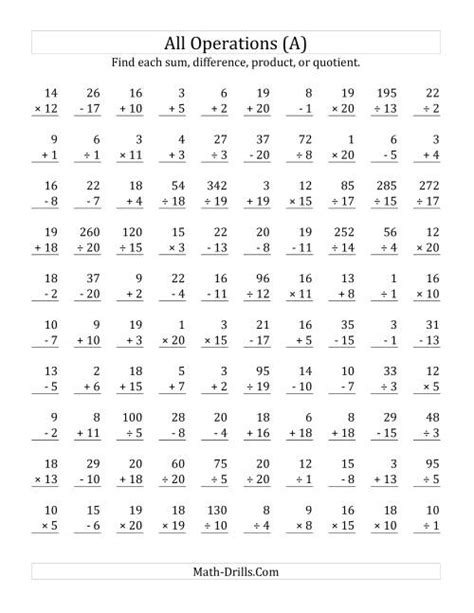 Mixed Operations With Whole Numbers Worksheet