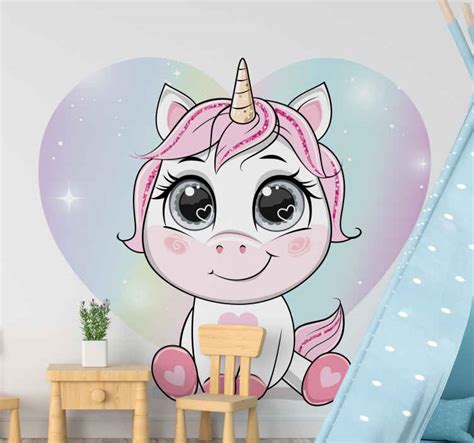 Cute Cartoon Unicorn Love Hearts Fairy Tale Wall Decal Tenstickers
