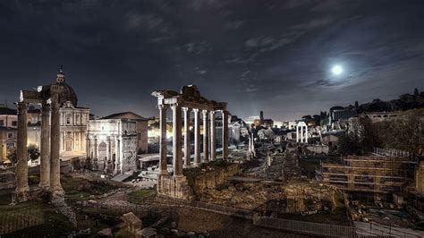 Hd Wallpaper Roman Forum Italy Rome Full Moon Ancient Night City