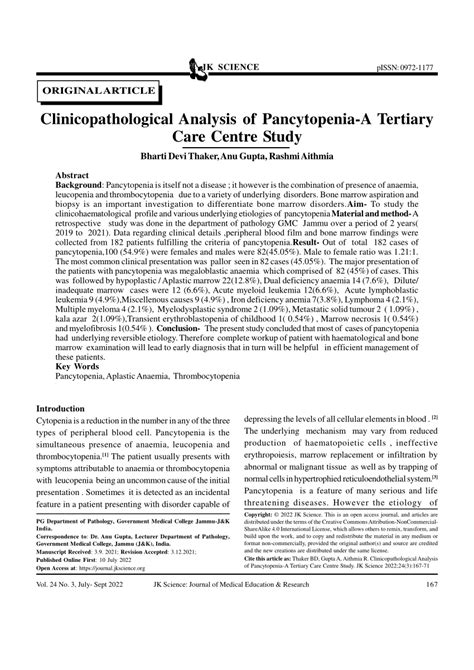 PDF ORIGINALARTICLE Clinicopathological Analysis Of Pancytopenia A