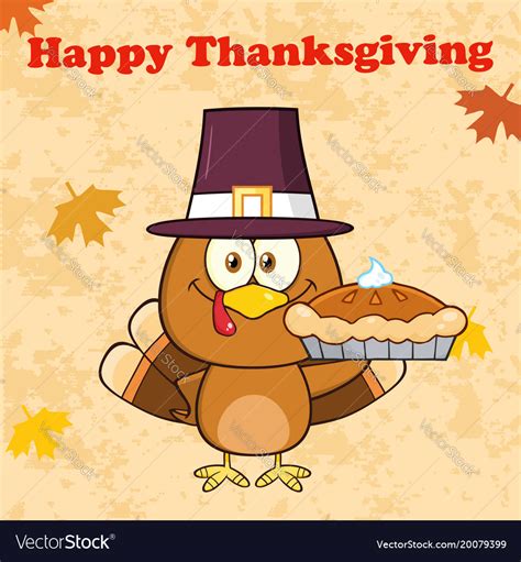 Happy Thanksgiving Greeting With Cute Pilgrim Vector Image