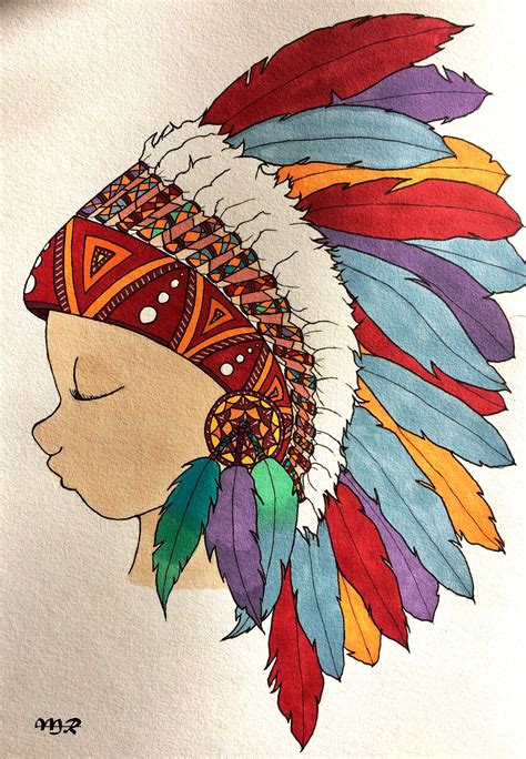 La Petite Indienne Dessin Aux Feutres Art Illustration Painting