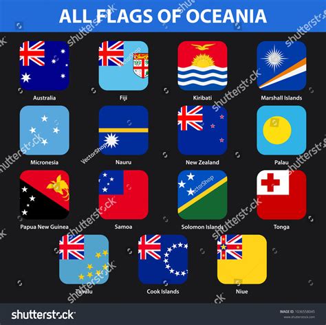 Set Of All Flags Of The Countries Of Oceania Royalty Free Stock