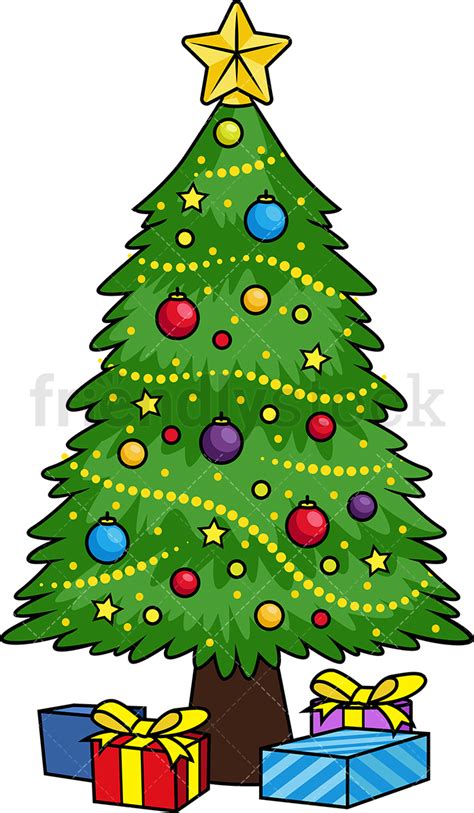 Decorated Christmas Tree Cartoon Vector Clipart