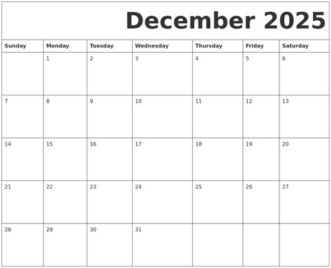 December 2025 Free Printable Calendar