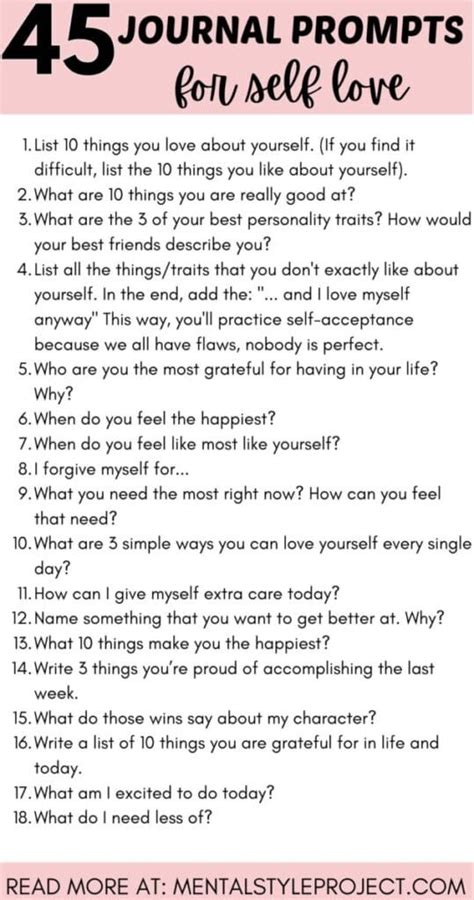 55 Self Love Journal Prompts To Improve Your Self Esteem Mental