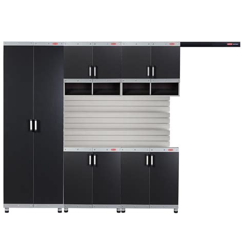 Rubbermaid Fasttrack Garage Laminate Cabinet Set With Wall Panel 5
