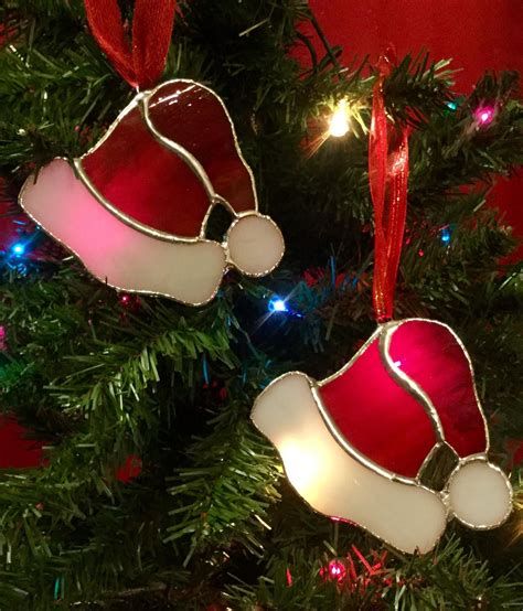 Stained Glass Santa Hat Christmas Tree Ornaments By Sparkle Etsy