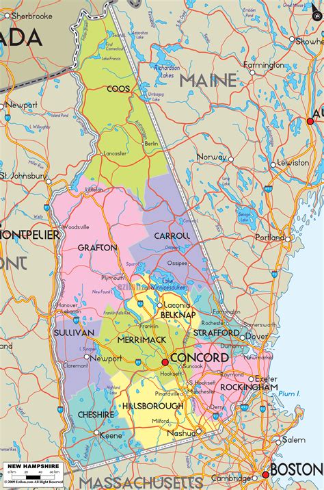 Detailed Political Map of New Hampshire - Ezilon Maps