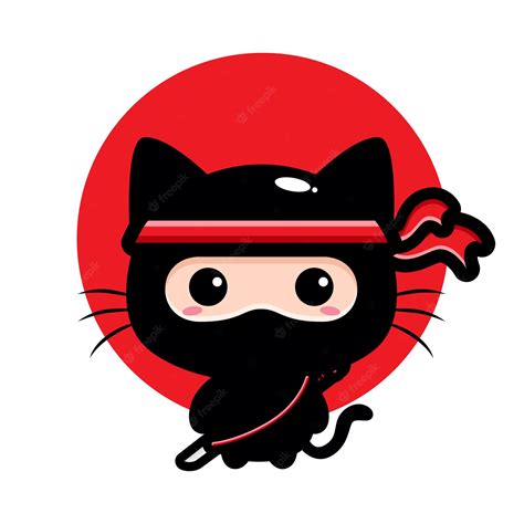 Premium Vector | Cute black cat ninja character