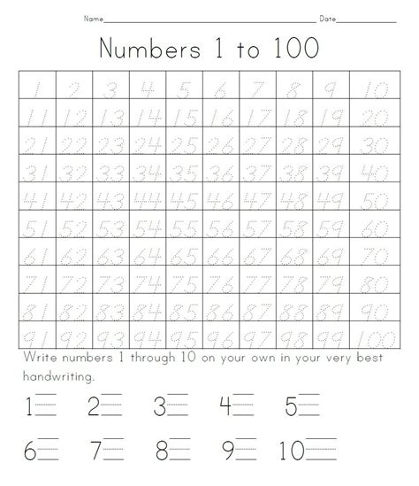 Writing Numbers 1 100 Worksheets