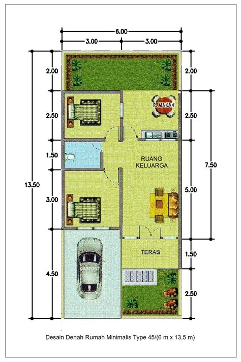 Desain Denah Rumah Minimalis Type 456m X 135m Info Properti Terbaru