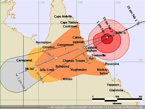 Tropical Cyclone Yasi Forecast Track Map 201 Pm Aest 2 February 2011