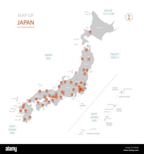 Stylized Vector Japan Map Showing Big Cities Capital Tokyo