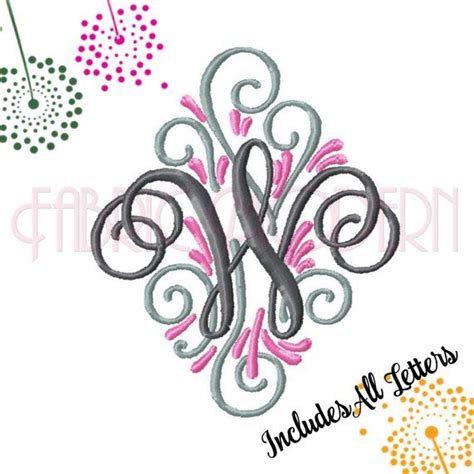 Fancy Monogram Three Color Embroidery Font Design For 4x4 Hoop Etsy