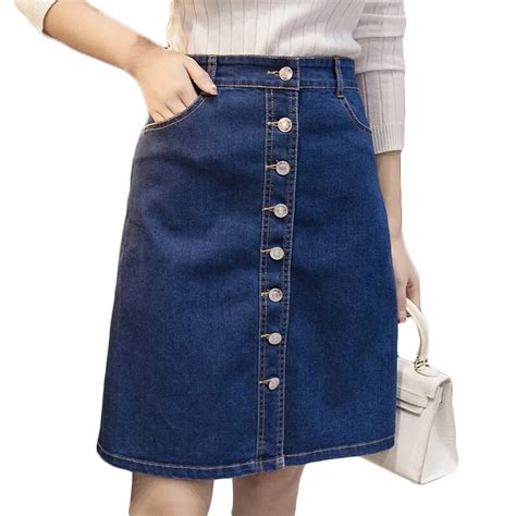 Brand New Design Woman Midi Denim Skirt Knee Length Saia Jeans Ladies Long Jean Skirts Plus Size