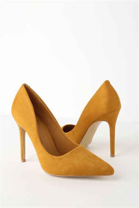 Chic Mustard Heels Vegan Suede Pumps Pointed Toe Pumps Lulus