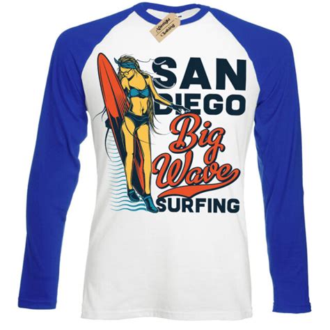San Diego Big Wave Surfing T Shirt Mens Baseball T Shirt Ebay