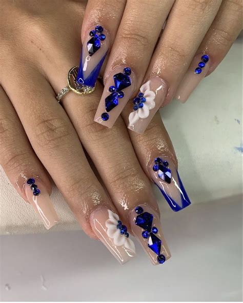 Pin By Linda Adelekan On Nails In 2022 Quinceanera Nails Blue Prom