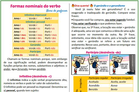 Formas nominais do verbo Loteria gramatical 1 Lição Prática