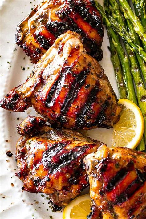 Lime in the marinade provides a zesty boost, while cilantro adds a fragrant note to this coriander / cilantro lime chicken grilled on the stove or a barbecue. Grilled Chicken Thighs with Brown Sugar Glaze - Easy ...