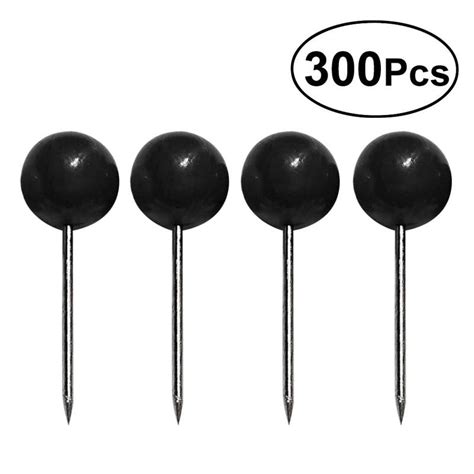 300 Pcs Black Map Tacks Push Pins Plastic Round Pearl Head With Steel