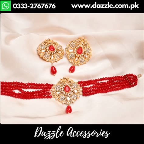 Red Choker Set With Earrings Dazzle Accessories