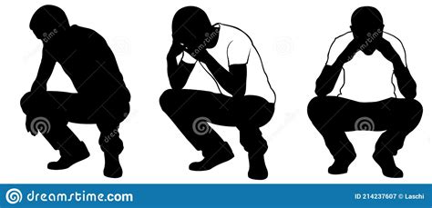 Crouching Sad Men Silhouettes Isolated Stock Vector Illustration Of