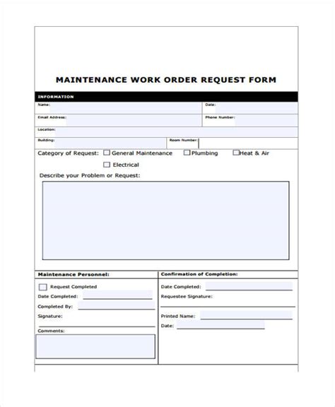 Free 7 Maintenance Work Order Forms In Pdf Ms Word