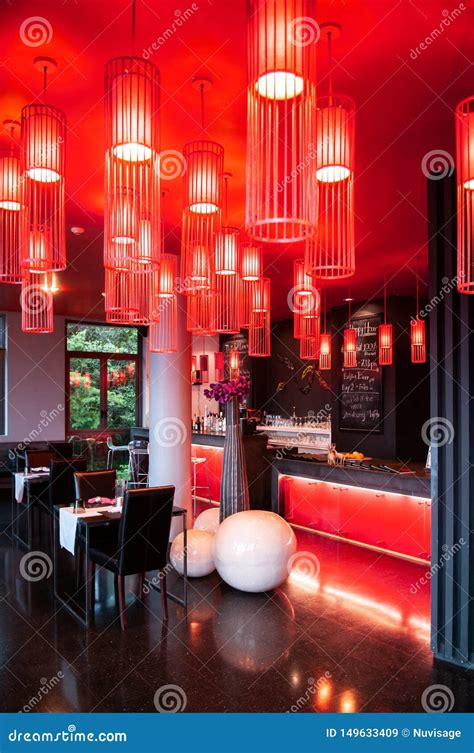 Modern Vibrant Interior Bar Lounge With Furniture Editorial Stock Image